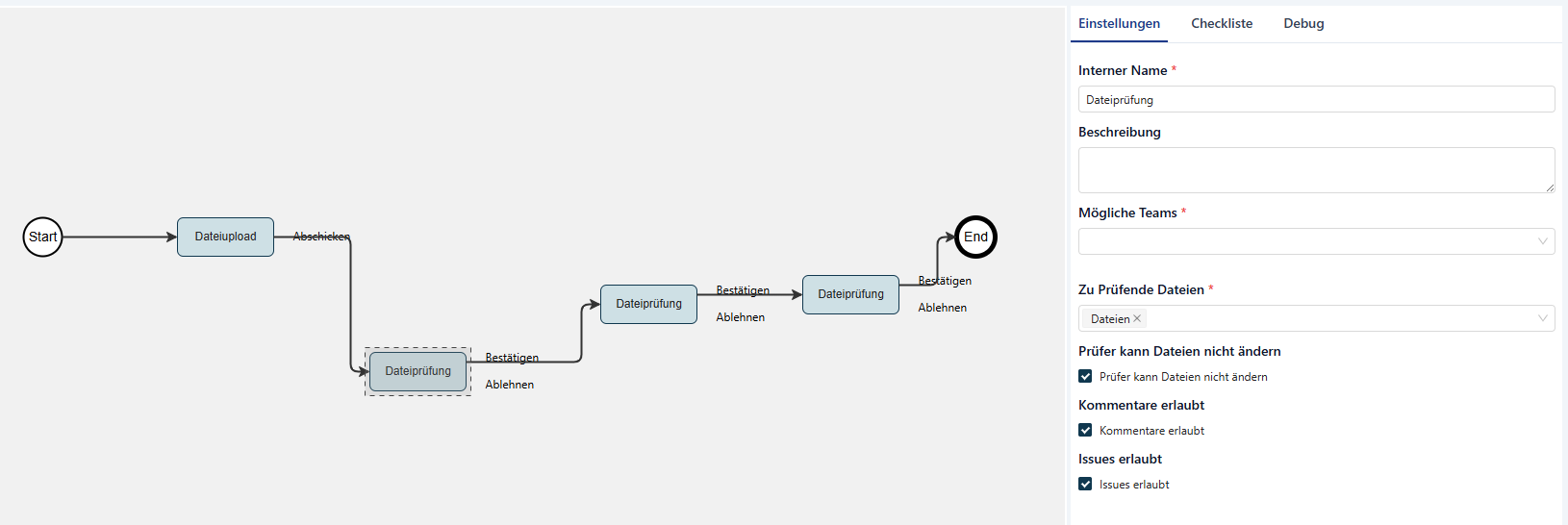 Workflow-Vorlage Blockeinstellungen