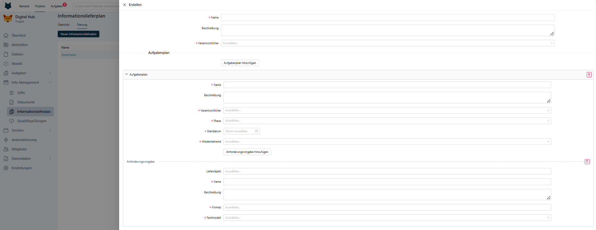 Informationslieferplan erstellen