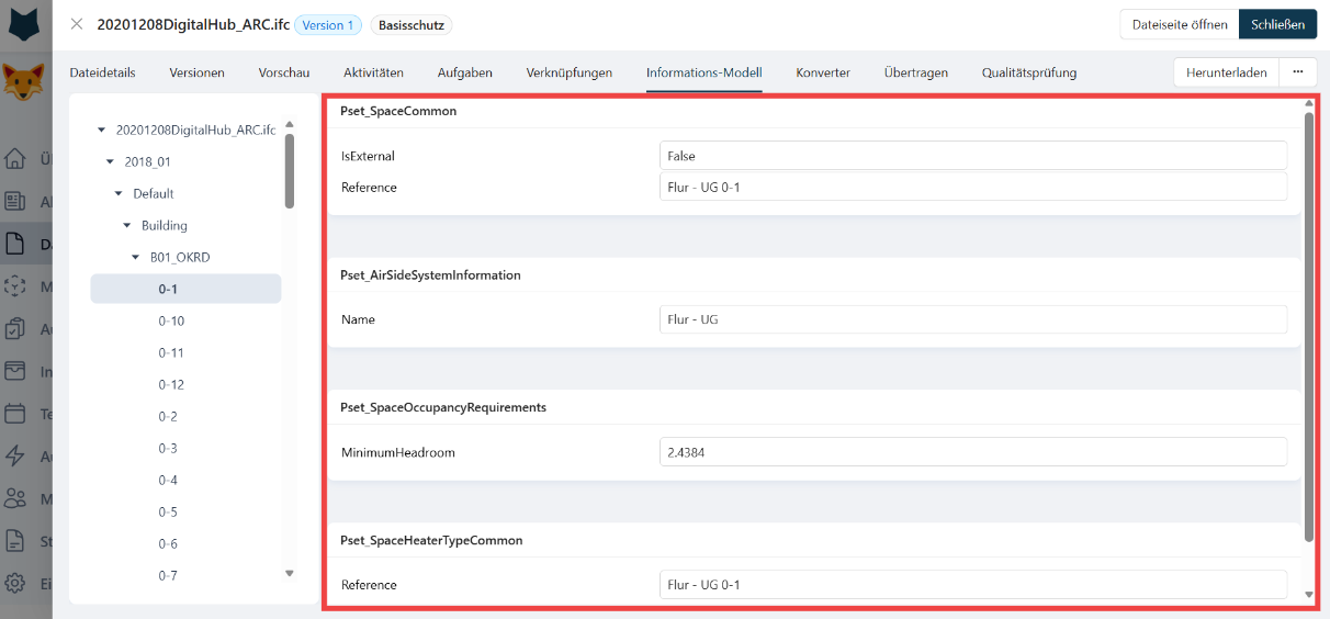 Dateidetails Informationsmodell Eigenschaften