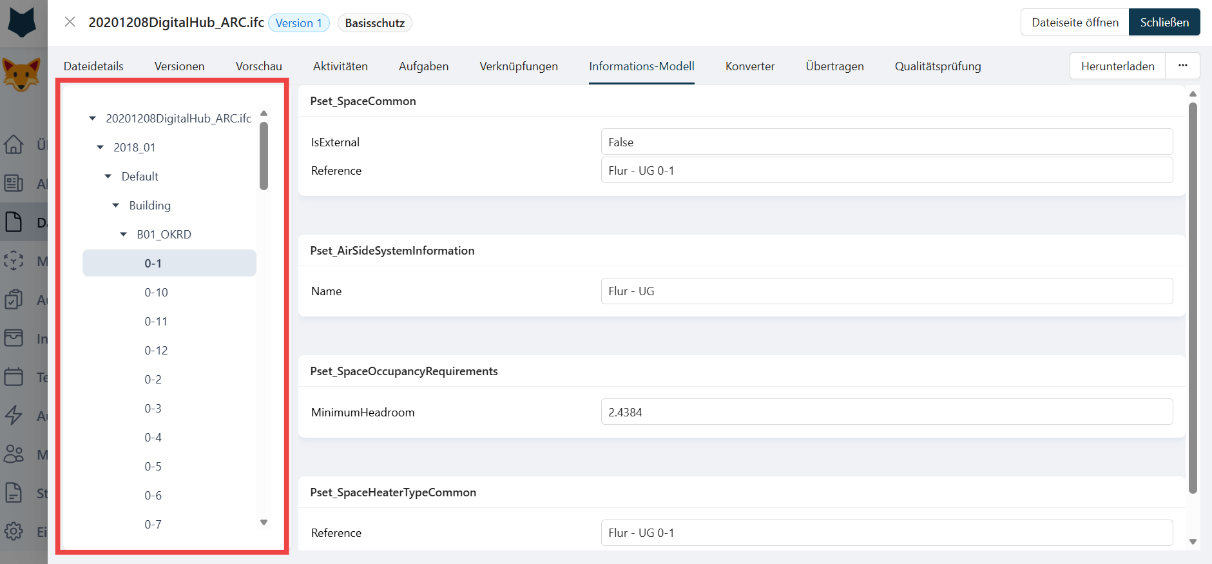 Dateidetails Informationsmodell Struktur