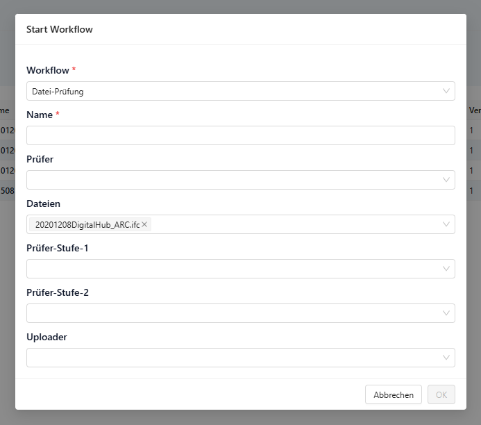 Workflow starten Modal